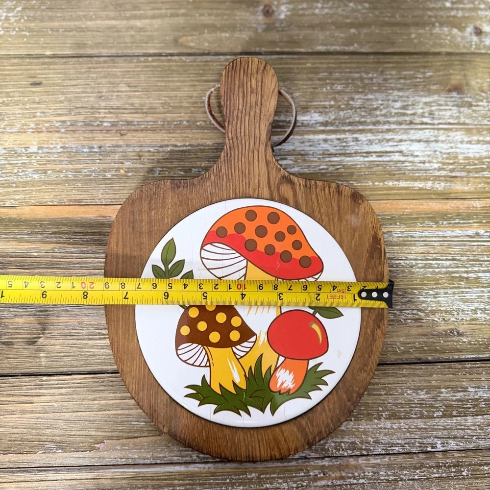 Vintage Merry Mushroom Wood Ceramic Trivet Brown Orange Boho Cottagecore Japan